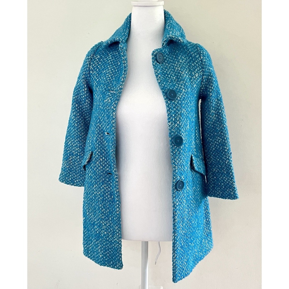 Mini Boden Turquoise Blue Tweed Girls Coat